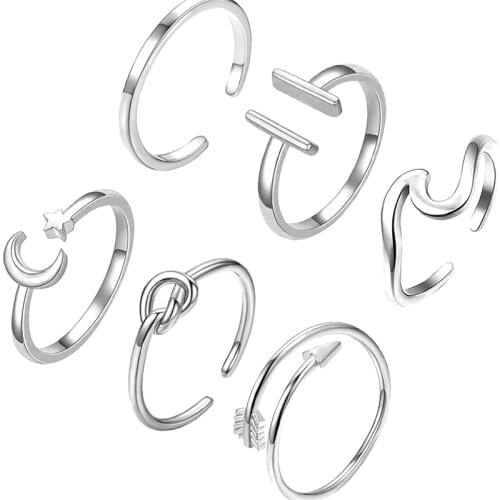 6 PCS Open Rings for Women Stackable Rings Knot Arrow Wave Rings Thumb Knuckle Rings Adjustable Open Rings Set Rings Type Style