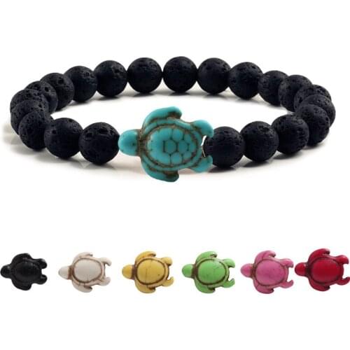 8mm Multicolor Turtle Volcanic Stone Bracelet for Womne Men Jewelry Pulseras Mujer Moda 2020 Bead Black Bracelet Femme Mujer