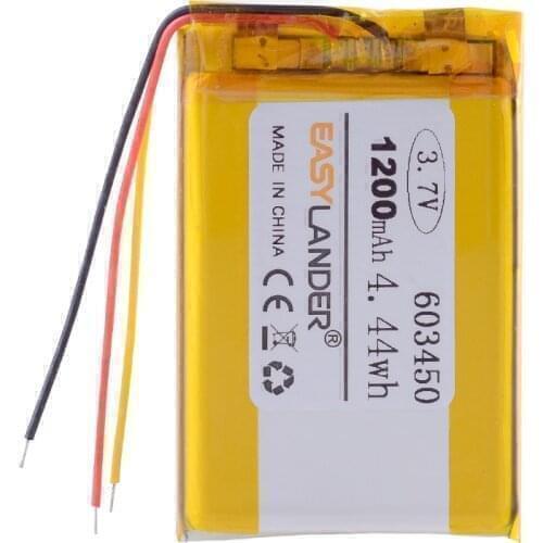 3.7V 1200mAh 603450 Lithium Polymer LiPo Rechargeable Battery 3 wires For GPS PSP DVD mobile video game PAD E-books tablet PC