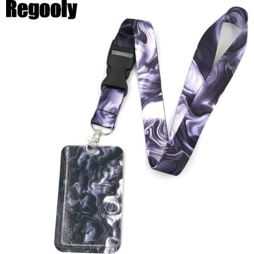 Watercolor Artistic wave patternKey Fashion Lanyard ID Badge Holder Bus Pass Case Cover Slip Bank Credit Card Holder Holder