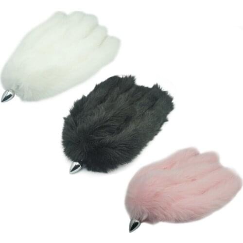 Metal anal beads butt plug with 5 piece fox tail erotic gay BDSM cosplay party game insert Anus Sex toy