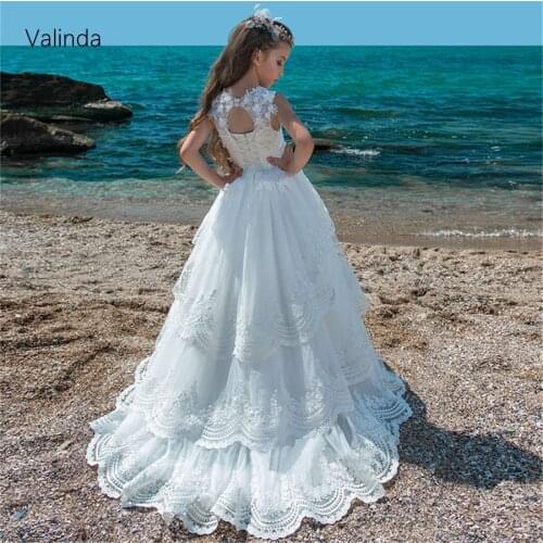 White Flower Girl Dress for Wedding Junior Bridemaids Pageant Birthday First Communion Dresses