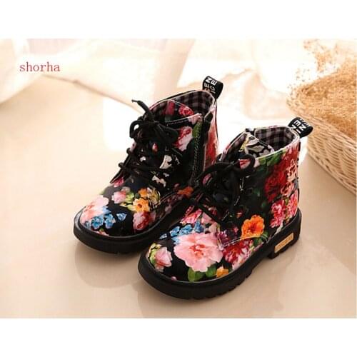 Winter Spring Autumn Fashion Flower Kids Girls shoes PU Leather Children Shoes for Toddler Girls Boots size 21-31