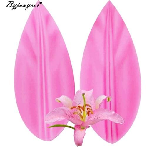 Byjunyeor M519 Lily flower Petal Silicone Veiner &Cutter Flower Petal Cutter Fondant Sugarcraft Stainless Steel Cutter Cake Tool