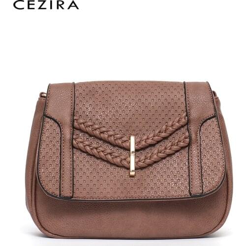 CEZIRA Vintage PU Leather Flap Saddle Bag For Women Braid Small Crossbody Bags Female Vegan Leather Messenger Shoudler HandBags