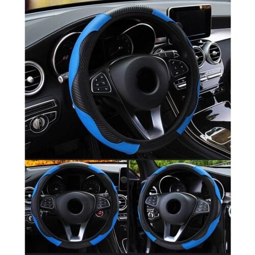 38CM Car Blue Black Carbon Fiber Leather Steering Wheel Cover Elastic Style Brand New And High Quality Accessories