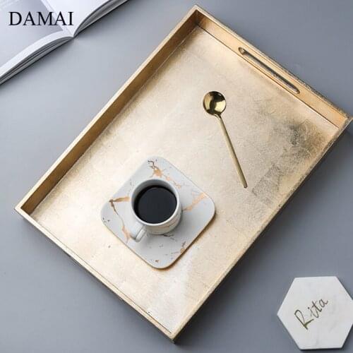 Nordic Creativity Wood Trays Decorative Gold Leaf Craft Cake Dessert Plates Desk Afternoon Tea Food Tray Dining Table Decoration