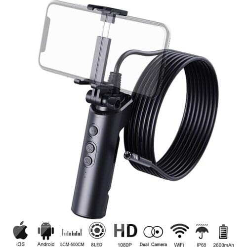 8MM Dual Lens Camera WIFI Inspection Endoscope HD 1080P Rigid Cable With 9LED IP68 Waterproof Borescope For Android IPhone