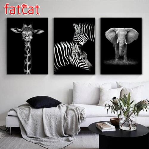 FATCAT Black and white animal giraffe zebra elephant diy 5d diamond painting full mosaic embroidery triptych kits decor AE2975
