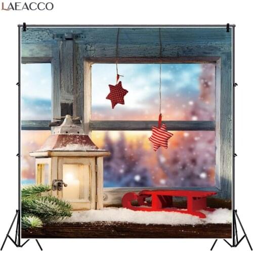Laeacco Winter Christmas Backdrop For Photography Snow Star Candle Window Baby Child Portriat Photo Background For Photo Studio