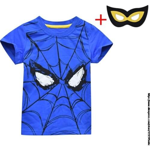 SpiderMan Birthday T Shirt +Eye Mask Cartoon Boys Girls T-shirt Summer Baby Children Tops Funny Kids Clothes