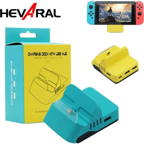 HEVARAL For Nintend Switch/Switch Lite Dock Stand Universal Adjustable USB Type-C Charging Charger Base Stand With 4 USB HUB