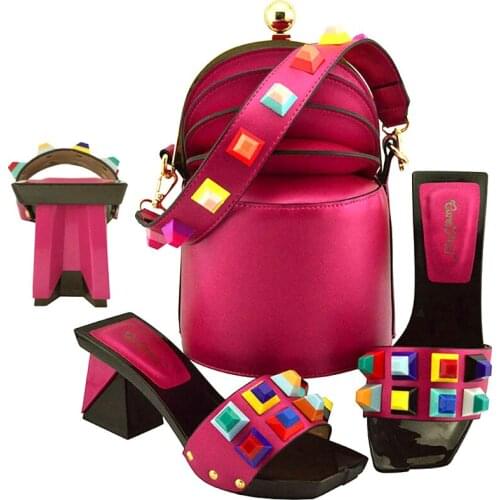 Italian Ladies Shoes and Bags To Match Set Decorated with Colorful embellishment Shoes and Bag Italy Set Bag and Shoes Women