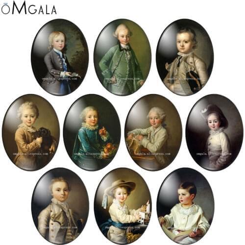 Lovely Retro Aristocratic Childern Boy Oil Paintings 13x18mm/18x25mm/30x40mm Oval photo glass cabochon flat back Making findings