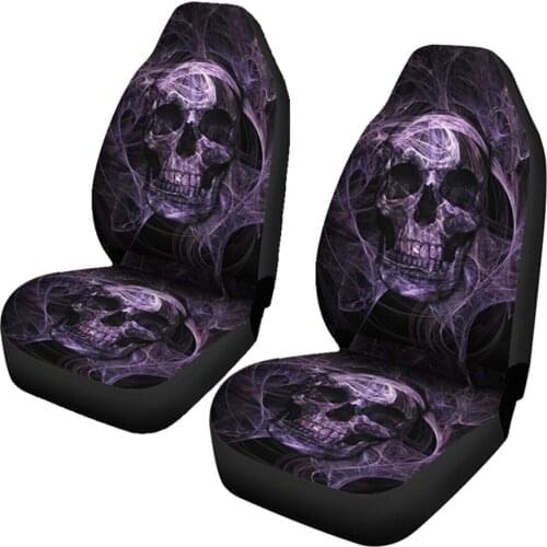 Purple Skull Car Seat Cover Set Full Set Backrest Seat Protector Washable Polyester Fabric for Family Cars Interior For passat