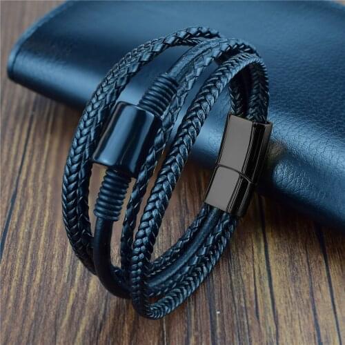 Mix 4 Strands Leather Bracelet Black Onyx Woven Wrap Bracelets Bohemian Bracelet for Men Womens Friendship Gifts Drop Shipping
