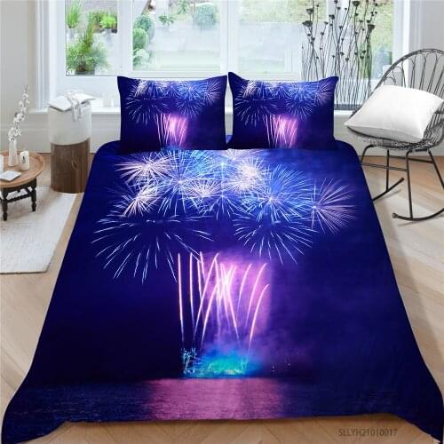 Beautiful Bedding Set Double Gorgeous Fireworks Duvet Cover 3D Queen King Single Twin Full Colorful Bed Set Sea Surface