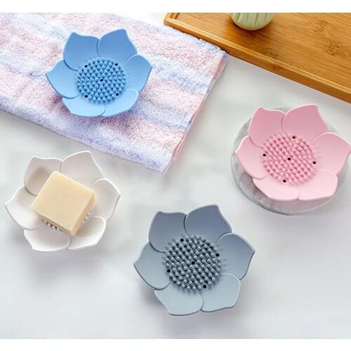 Creative Lotus Shape Soap Box Portable Non-slip Silicone for Water Draining Solid Color Draining Soap Dish Bathroom Accessories