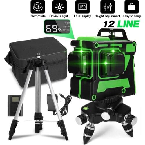 Laser levels 12 Lines 532nm Green Light Horizontal&Vertical Cross Measure Tool 3D 360 Self-Leveling Laser Levels With Tripod&LED
