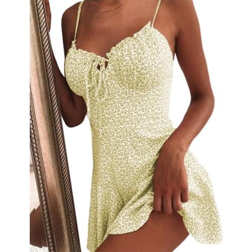 Summer Floral Print Dresses For Women 2020 Tie Front V Neck Elegant Sexy Mini Off Shoulder Ruffle Dress Female Backless A-Line