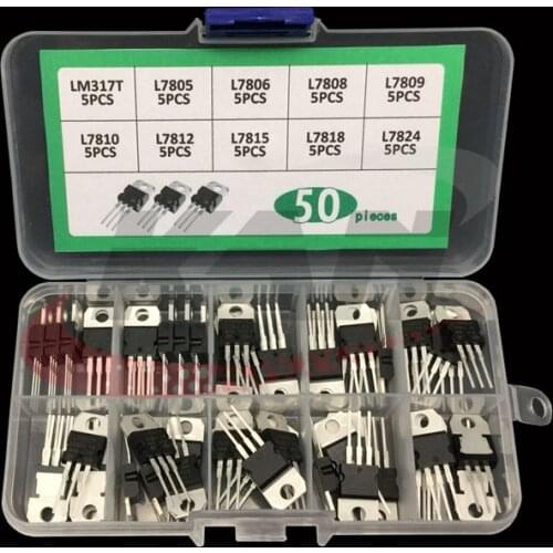 LM317T L7805 L7806 L7808 L7809 L7810 L7812 L7815 L7818 L7824 Transistor Assortment Kit 10value 50PCS, Voltage Regulator Box