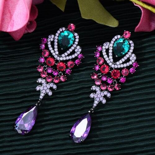 Missvikki Luxury Multicolor Long Drop Earrings For Women Wedding Cubic Zirconia серьги Jewelry серьги 2021 тренд New Trendy