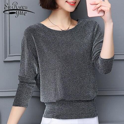 Fashion Elegant Shiny Sequin Blouse Tunic Women Blouses Red Black Shine Womens Blouses Glitter Shirt Tops Plus Size 7979 50