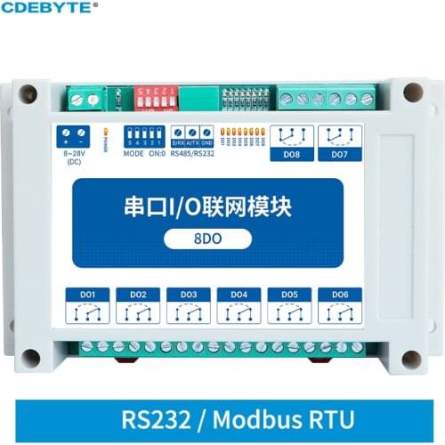 Modbus RTU Control I/O Network Modules Serial Port RS232 Interface 8DO CDEBYTE MA02-XXCX0080 Rail Installation 8~28VDC IoT