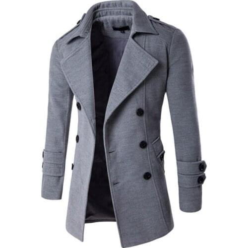 2019 Autumn Winter Jacket Men Woolen Coat England Style Double-Breasted Fashion Brand Mens Jackets And Coats Wool & Blends