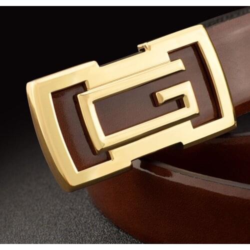 100% genuine skin men belt shinny high glossy belly skin top quality hardware with toppest levels quality G letter brown