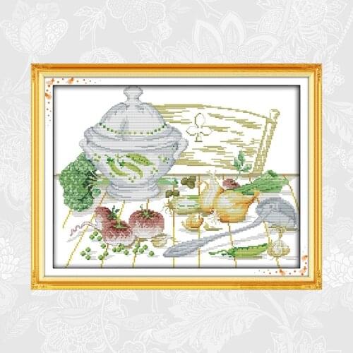 Joy sunday Vegetables Count Cross Stitch Kits Print on Canvas DMC Embroidery set DIY Handmade Cross-stitch Needlework
