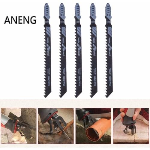 ANENG 5 Pcs T111C 4 Inch HCS T-Shank Jigsaw Blades Set For Wood PVC Plastic Cutting