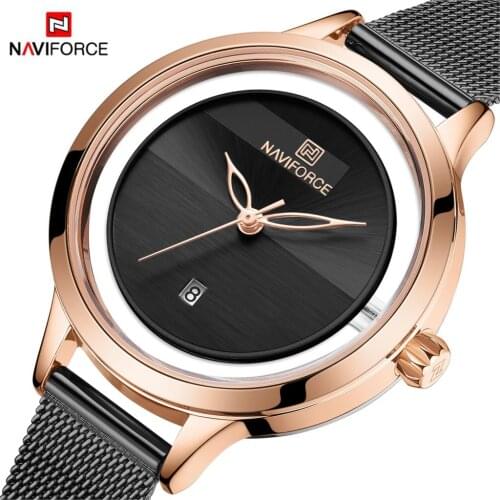NAVIFORCE Fashion Womens Watches Quartz Watch Lady Waterproof Simple Stainless Steel Mesh Wristwatch For Girls Gift Clock 2020