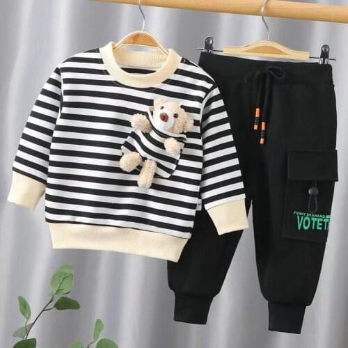 2021 New Baby Boy Clothes Set Kids Tracksuit Spring Children Clothes Boys Casual Cartoons Bear Sweatshirt Pants Sports Suit
