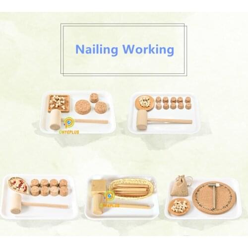 Wooden Montessori Toys Nailing Working Set Materials for Preliminary Exercises Hand-Eye Coordination/ Focus/ Organization Train