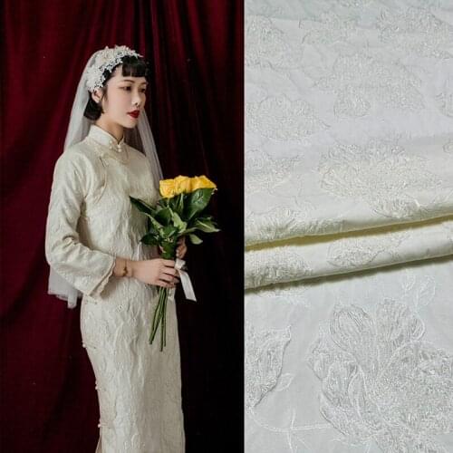 Pure Color Jacquard Fabric Polyester Fiber Comfortable Soft Impervious Hanfu Dress Clothing Fabrics Spring Autumn Cloth Sewing