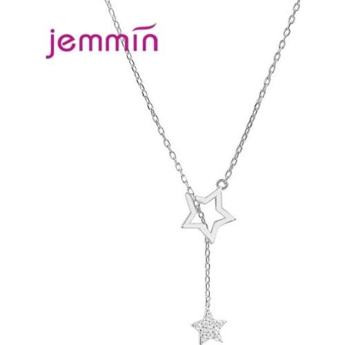 925 Sterling Silver Zircon Star Pendant Necklace for Women Fashion Female Choker Necklaces Jewelry Simple Ladies Party Jewelry