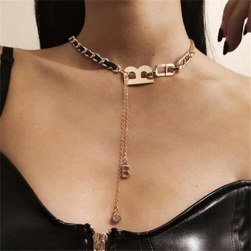 Punk Letter B Pendant Thick Chain Necklace for Women Men Goth Choker Neck Chains Vintage Necklace Jewelry Gift
