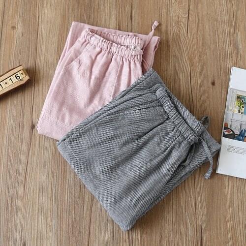 Fdfklak New Couples Cotton Pyjamas Women Spring Autumn Pink Pajama Pants Clothing Breathable Loose Sleep Pants Home Clothes