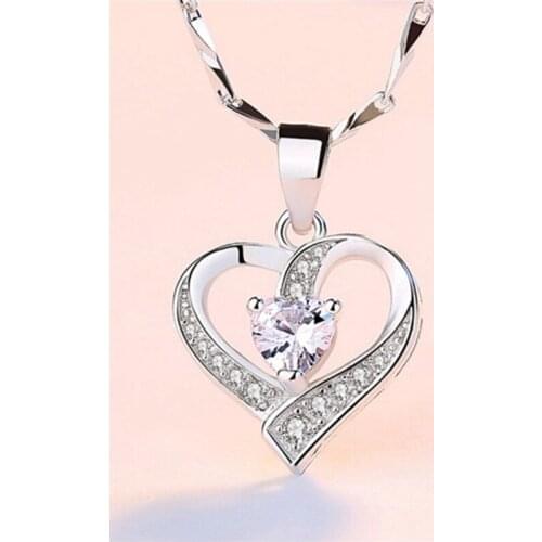 Popular Heart Swirl Stone Necklace Pendant Chain Silver Color Womens Jewellery