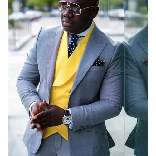 3 Piece Casual Suits for African Men Slim Fit Wedding Tuxedo Tailor Made Male Fashion Yellow Waistcoat Groom Jacket with Pants