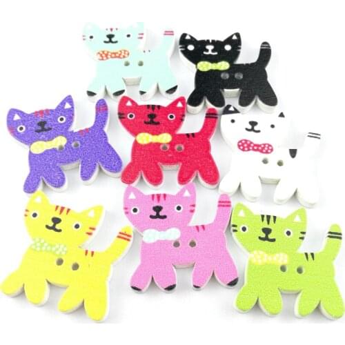 20Pcs Mixed Wooden Buttons Cat Fashion Fancy Bulk Sewing Accessories Decorative Buttons Handmade Scrapbooking Craft DIY