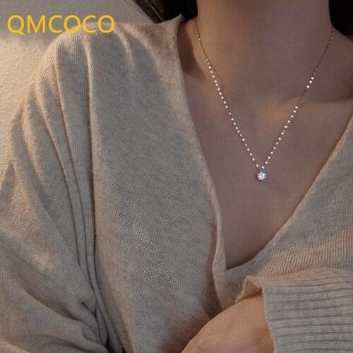 QMCOCO 925 Silver Simple NecklaceTrendy Design Zircon Pendants Necklaces For Women Wedding Party Jewelry Accessories