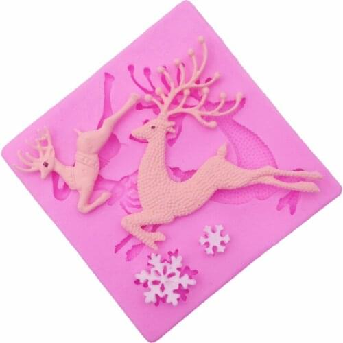 Christmas deer Sleigh silicone mold Snowflake shape mould for fondant molds DIY cake decorating tools T1090