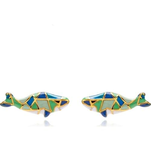 European and American Hand-painted Enamel Glaze Whale Stud Earrings Personality Contrast Color Animal Cute Non-pierced Ear Clip