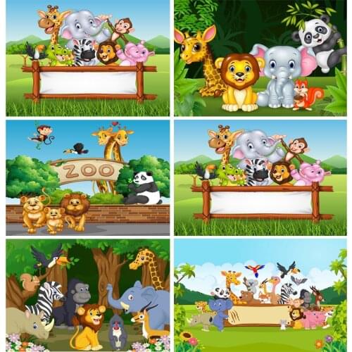 SHENGYONGBAO Art Fabric Photography Backdrops Cartoon Animals Zoo Kids Baby Birthday Theme Photo Studio Backgrounds YAXU-204