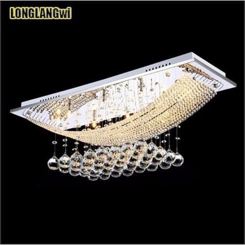 Modern LED K9 crystal chandelier lamp stainless steel rectangular dining restaurant chandelier lighting