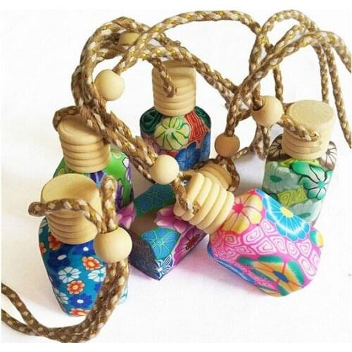 Vintage Polymer clay essence oil Perfume bottle empty bottle 15 ml Car hang decoration with rope jk17
