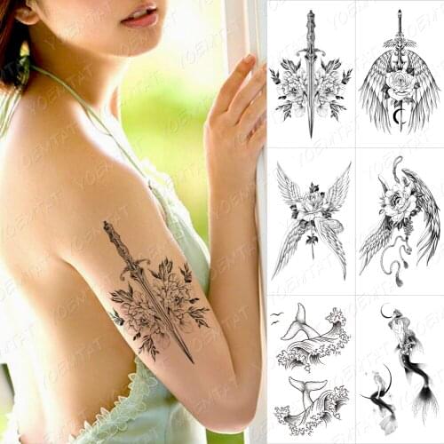 Waterproof Temporary Tattoo Sticker Moon Sea Mermaid Flash Tattoos Flowers Skull Mandala Body Art Arm Fake Tatoo Women Men