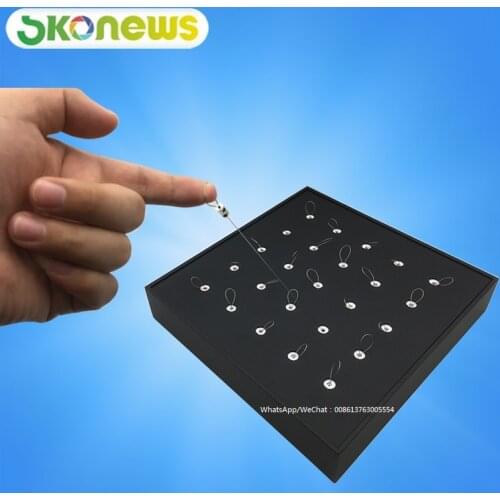 Customized Retractable Anti-theft Security Rings Pull Wooden Leather Display Box For Jewelry Shop